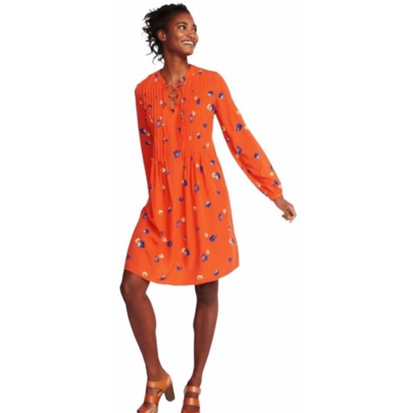 Old Navy Orange Floral Print Long Sleeve V Neck S - Picture 2 of 7